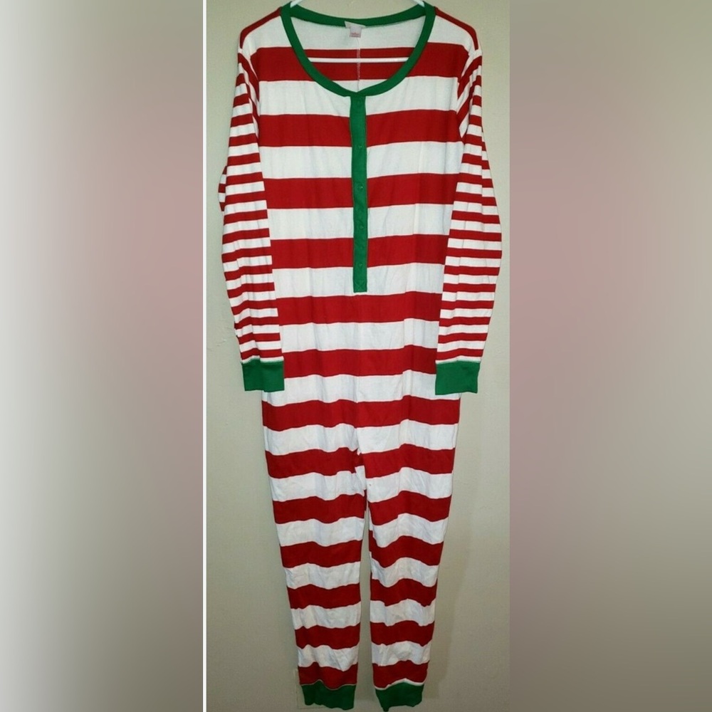 WONDERSHOP ONESIES Red White Green Holiday Stripe Union Suit PJ NEW PLUS SZ 1x3x - Picture 3 of 16